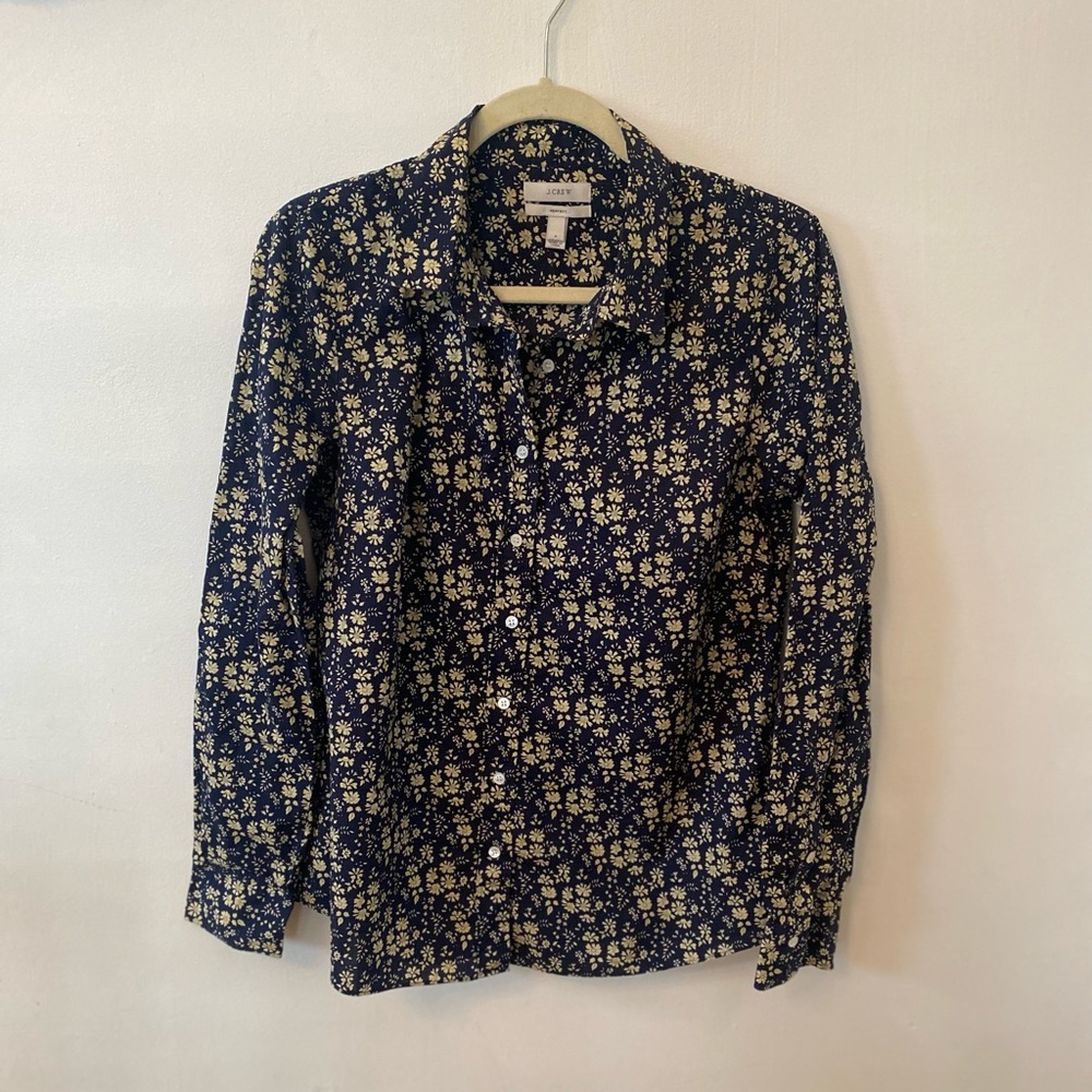 J. Crew Perfect Navy Floral Buttondown